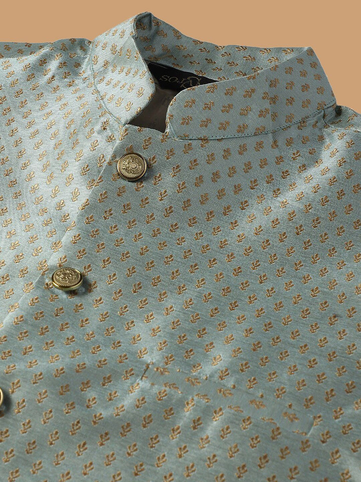 SOJANYA Geometric Embroidered Regular Kurta with Churidar & Woven Design Nehru Jacket