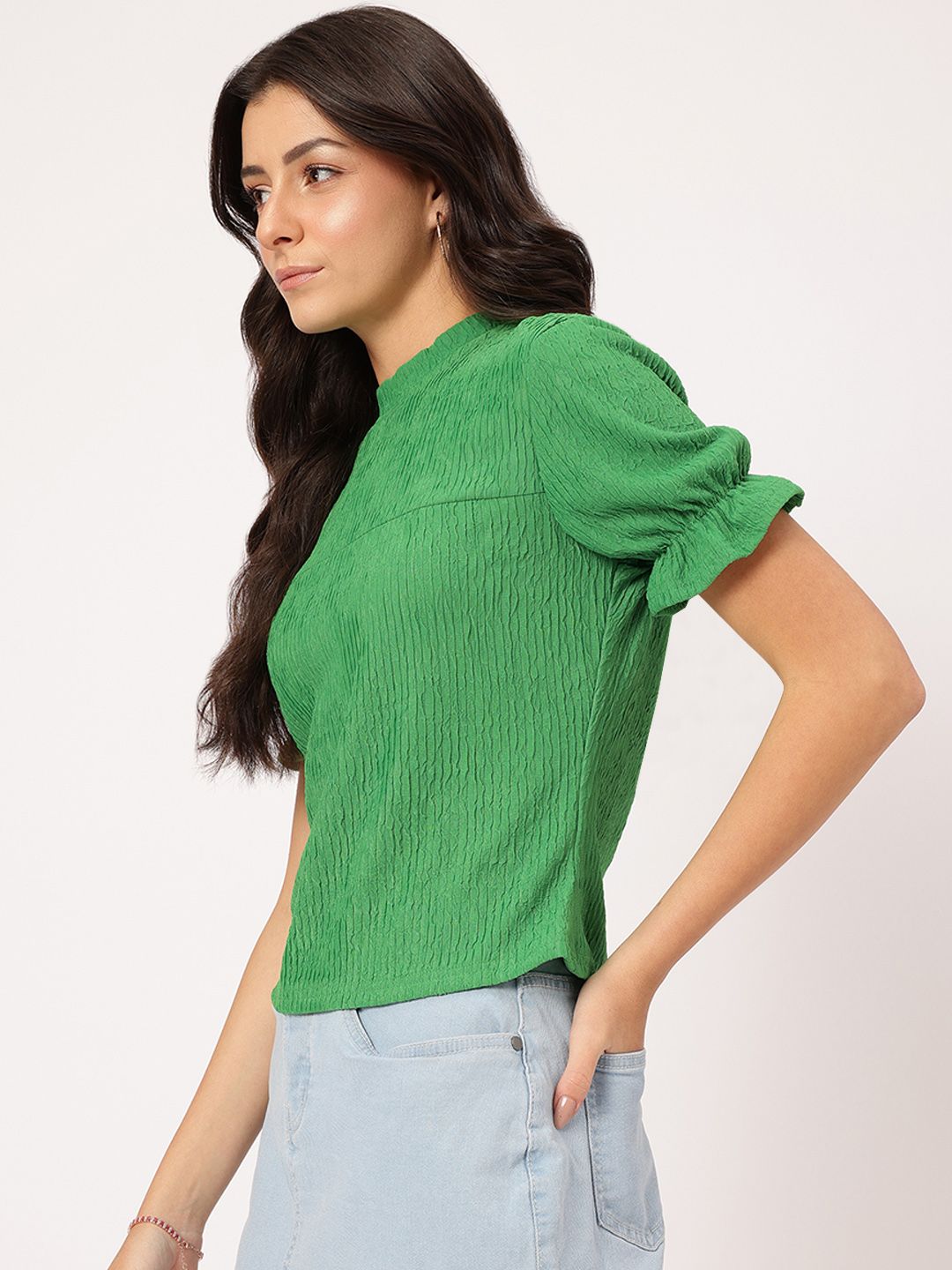DressBerry Everyday Chic Textured Short Bell Sleeve Top