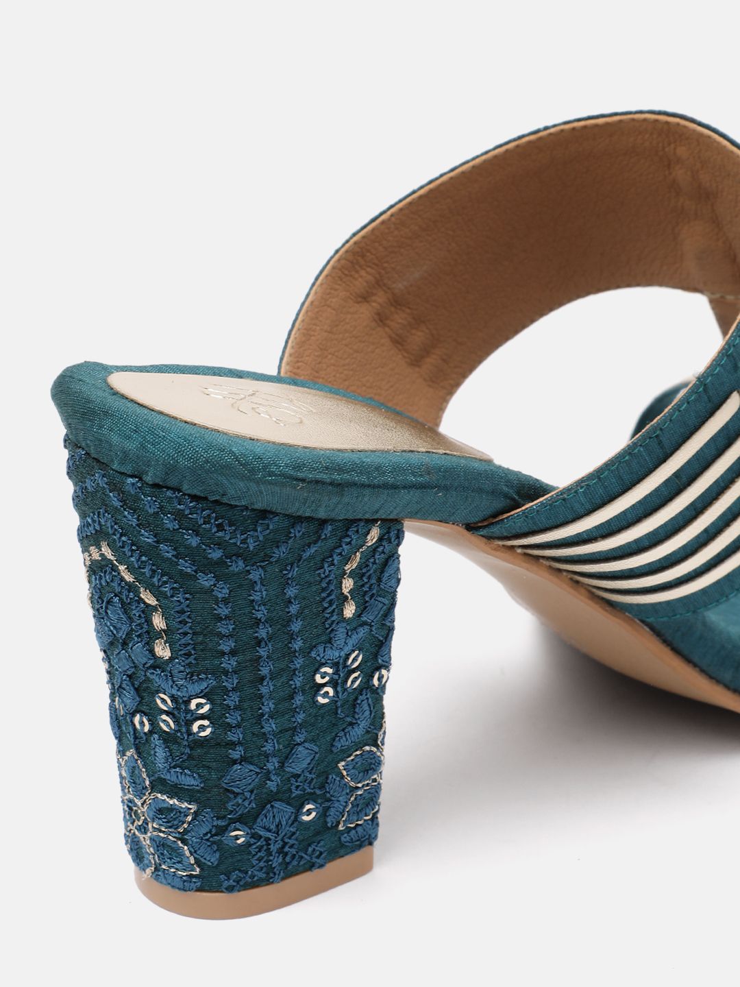 House of Pataudi Ethnic Embellished Open Toe Block Sandals