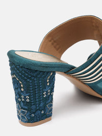 House of Pataudi Ethnic Embellished Open Toe Block Sandals