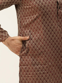 SOJANYA Men Maroon & Beige Ethnic Motifs Kurta with Churidar & Nehru Jacket
