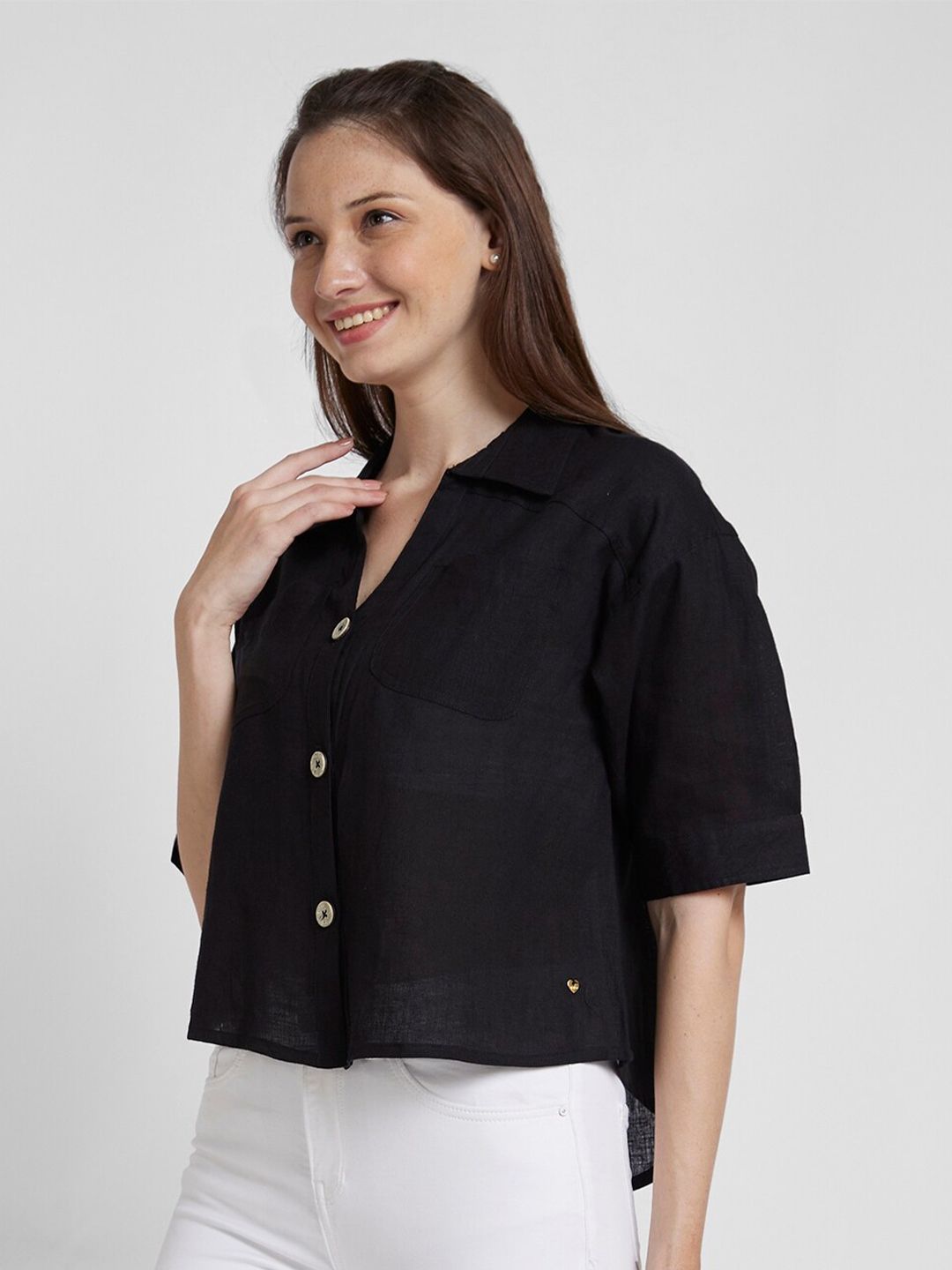 SPYKAR Classic Spread Collar Opaque Slim Fit Linen Casual Shirt