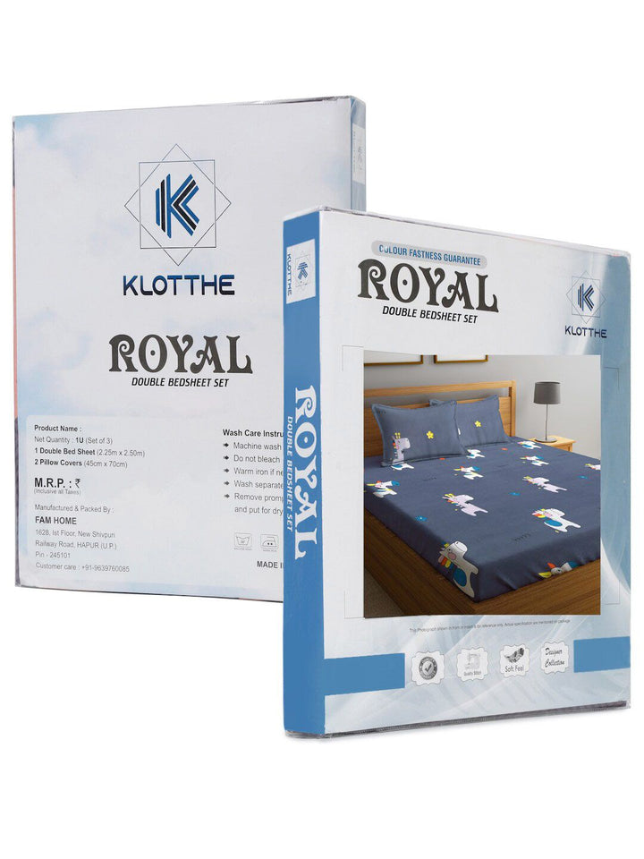 KLOTTHE Grey Graphic Polycotton 300 TC King Fine Bedsheet with 2 Pillow Covers-98 x 87 inches