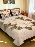 Moda Rapido X KLOTTHE Cream-Coloured & Green Floral 400 TC King Bedsheet with 2 Pillow Covers