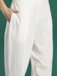 Indo Era Floral Printed Beads and Stones Linen Kurta with Trousers & With Dupatta