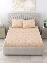 BOMBAY DYEING Epigram Yellow Floral Pure Cotton 120 TC Queen Bedsheet Set 2.24 m X 2.54 m
