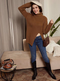 Berrylush Ribbed Longline Turtle Neck Acrylic Pullover Sweater
