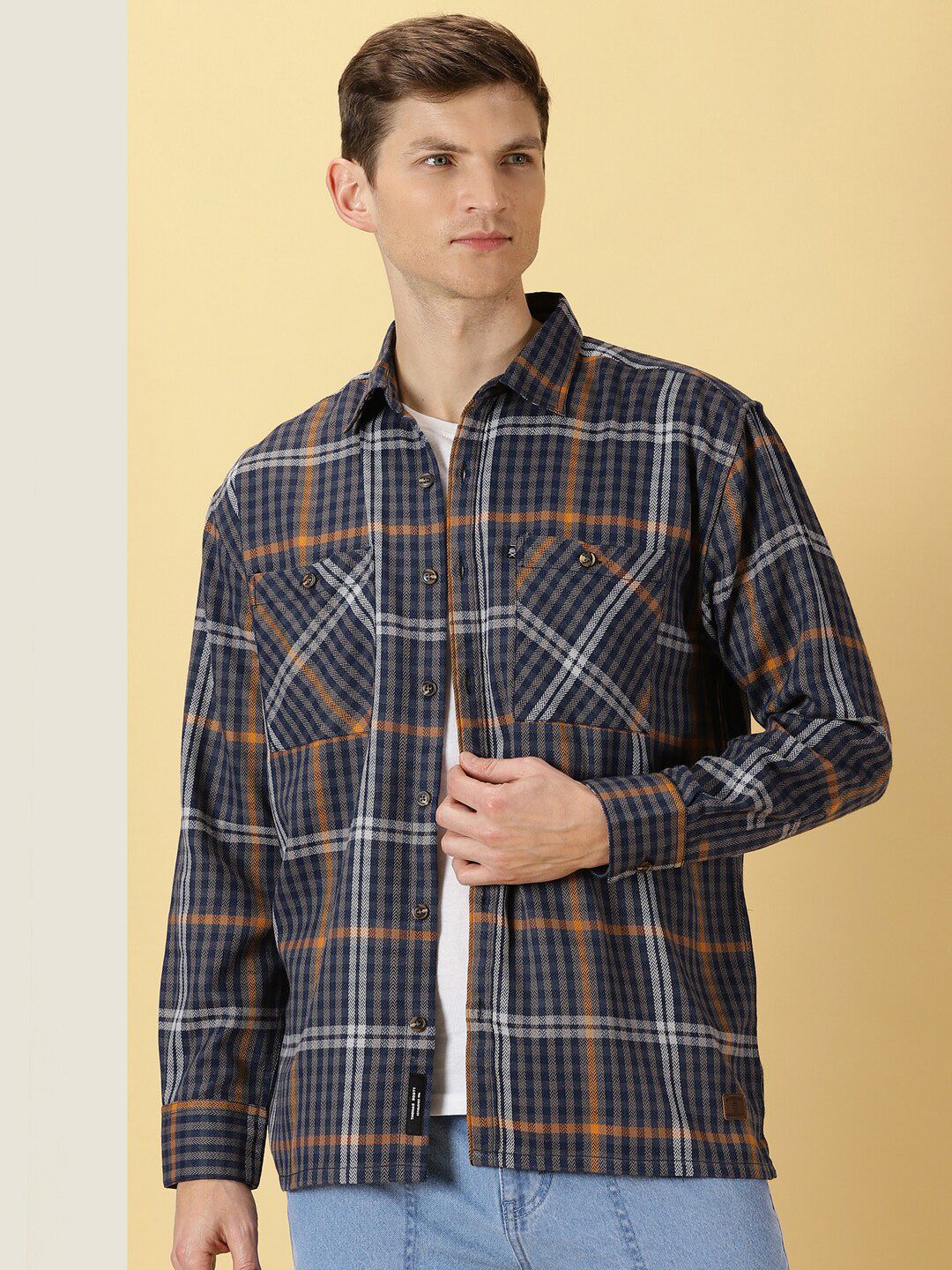 Thomas Scott Smart Tartan Checks Opaque Oversized Casual Shirt
