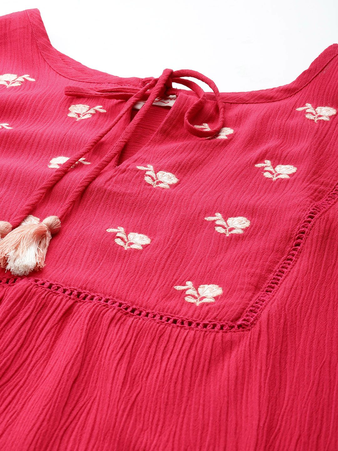 all about you Floral Embroidered Tie-Up Neck Top