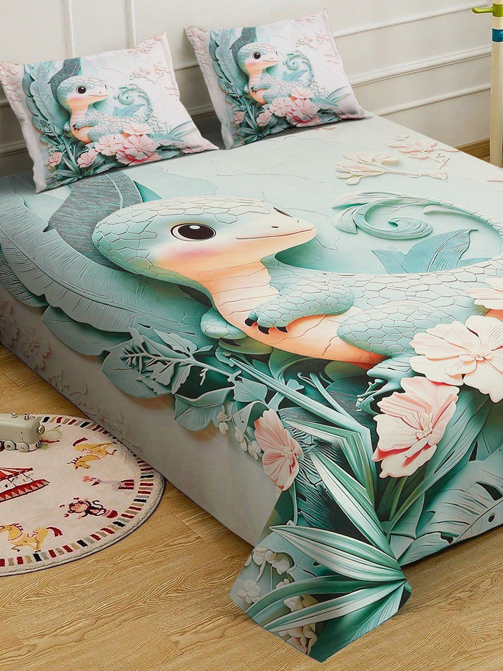 Myntra Elegant Homes Green & Pink 400 TC King Bedsheet with 2 Pillow Covers