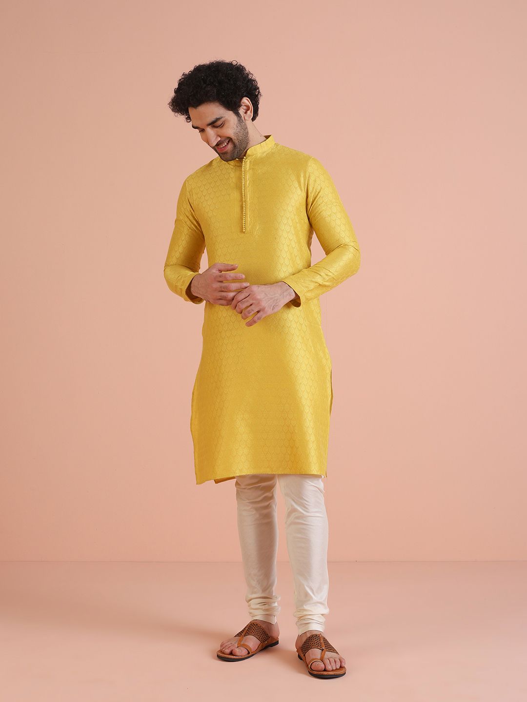 KISAH Men Woven Jacquard Regular Fit Ethnic Motifs Kurta
