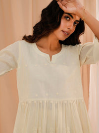 Libas Off White Self Design Round Neck Pure Cotton Kurti With Palazzos