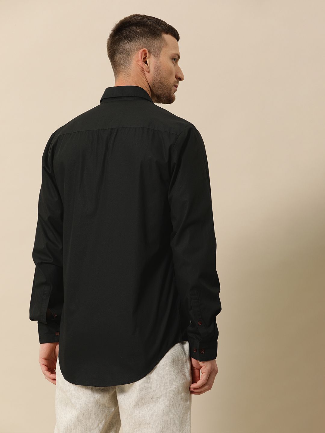 Mr Bowerbird Men Black Solid Tailored Fit Casual Shirt
