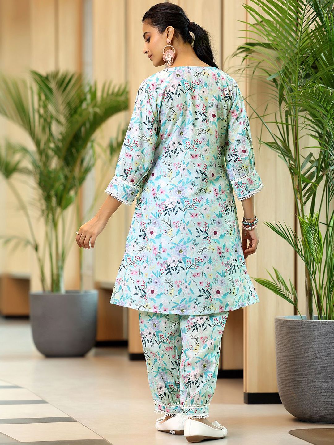 Libas Floral Printed Straight Pure Cotton Kurta with Salwar