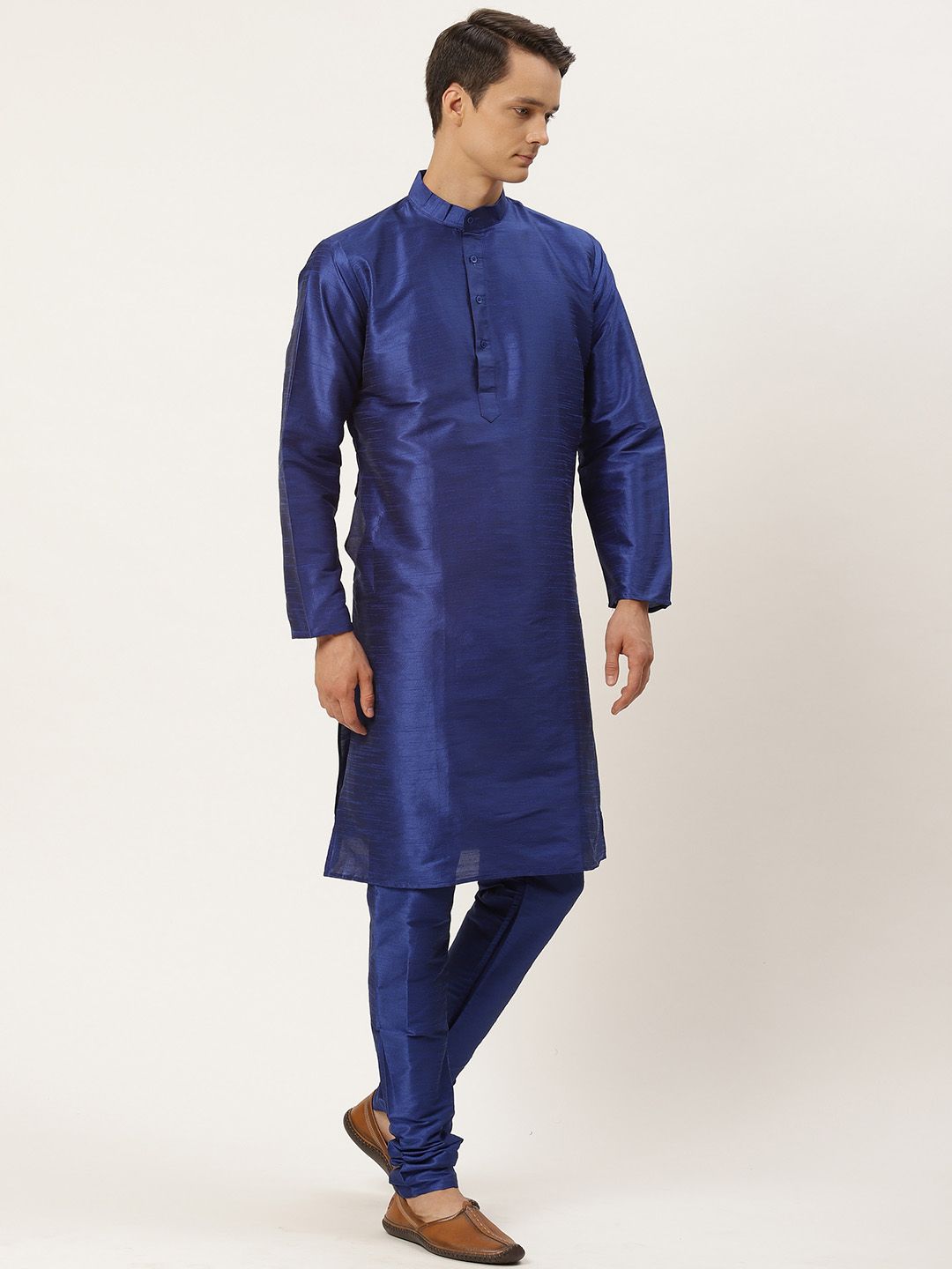 SOJANYA Men Navy Blue & Pink Kurta with Churidar
