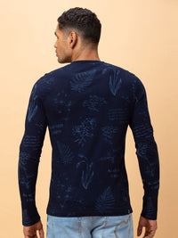 Being Human Pure Cotton Printed Henley Neck Raw Edge T-shirt