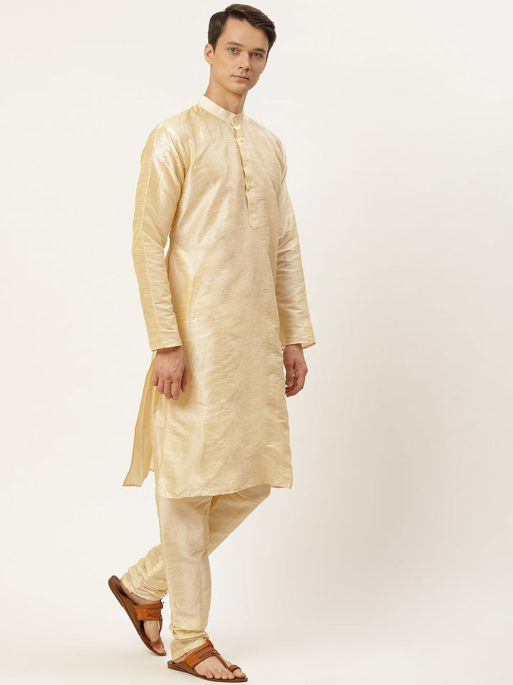 SOJANYA Men Beige Solid Kurta Set With Printed Jacket