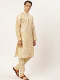 SOJANYA Men Beige Solid Kurta Set With Printed Jacket
