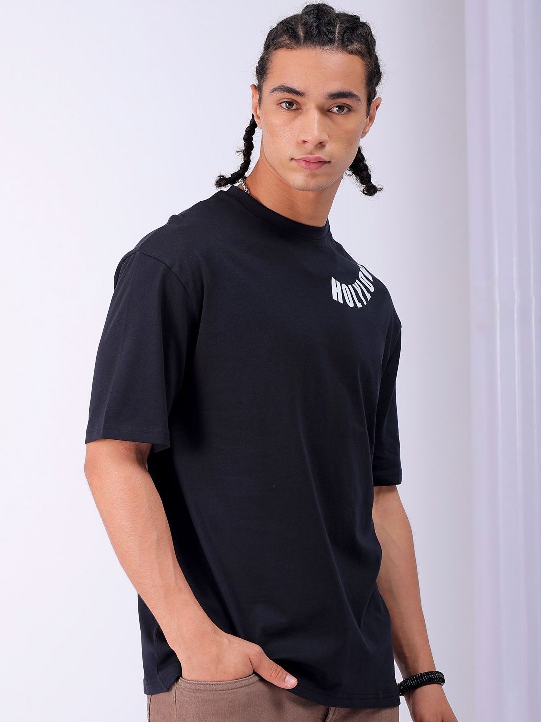The Indian Garage Co Men Back Printed Boxy Oversized Round Neck Pure Cotton T-shirt