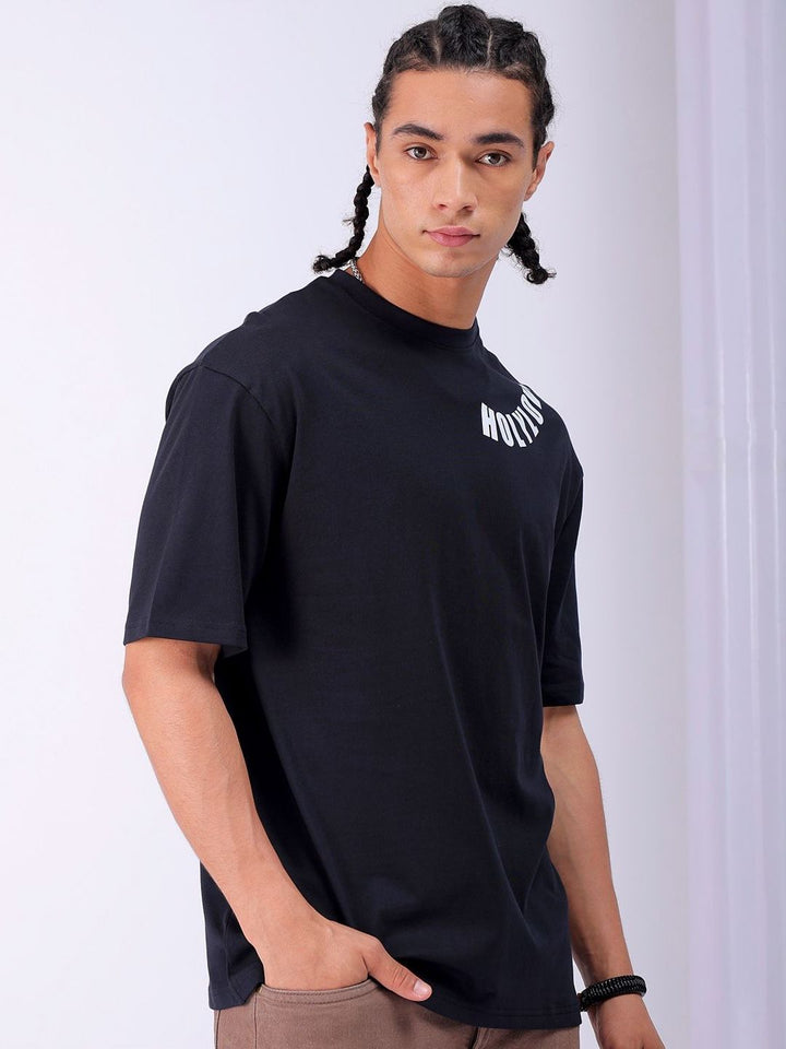 The Indian Garage Co Men Back Printed Boxy Oversized Round Neck Pure Cotton T-shirt