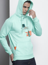 The Indian Garage Co Men Blue Printed Hooded Sweatshirt