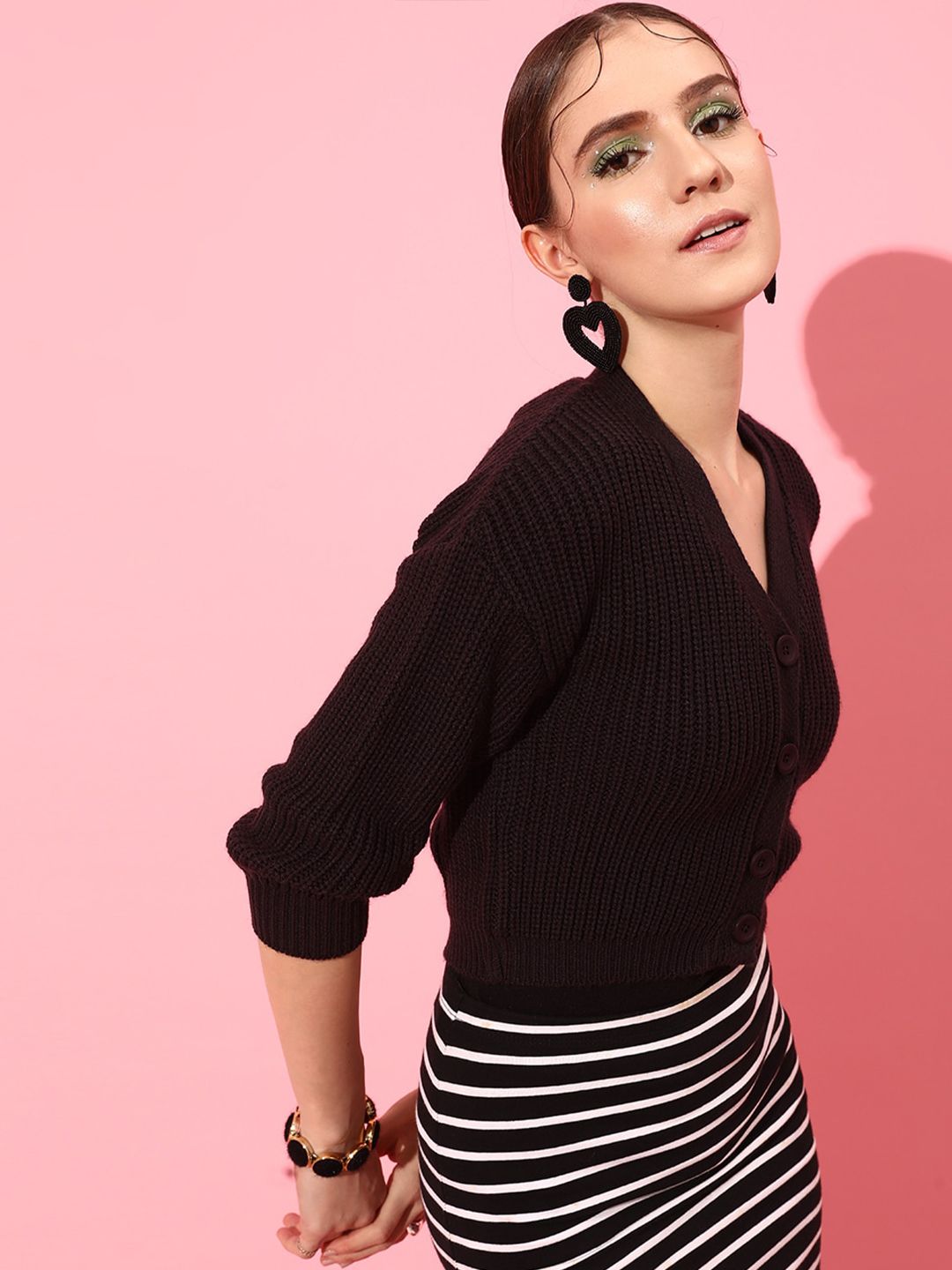 STREET 9 Women Acrylic Ribbed Cardigan