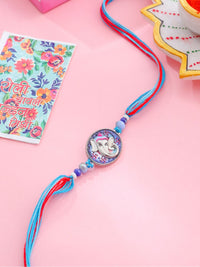 NVR Unisex Red & Blue Ganesh Ji Thread Rakhi With Roli Chawal