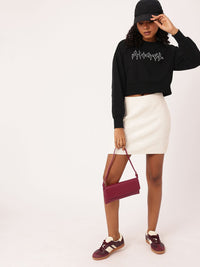 DressBerry Printed Cotton Terry Boxy Fit Crop Sweatshirt