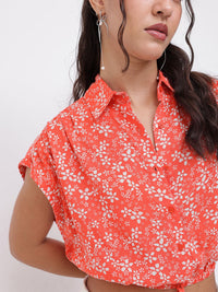 DressBerry Charming Bright Floral Printed Waist Tie Up Crop Top