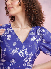 DressBerry Printed Faux Wrap Puff Sleeve A-Line Dress