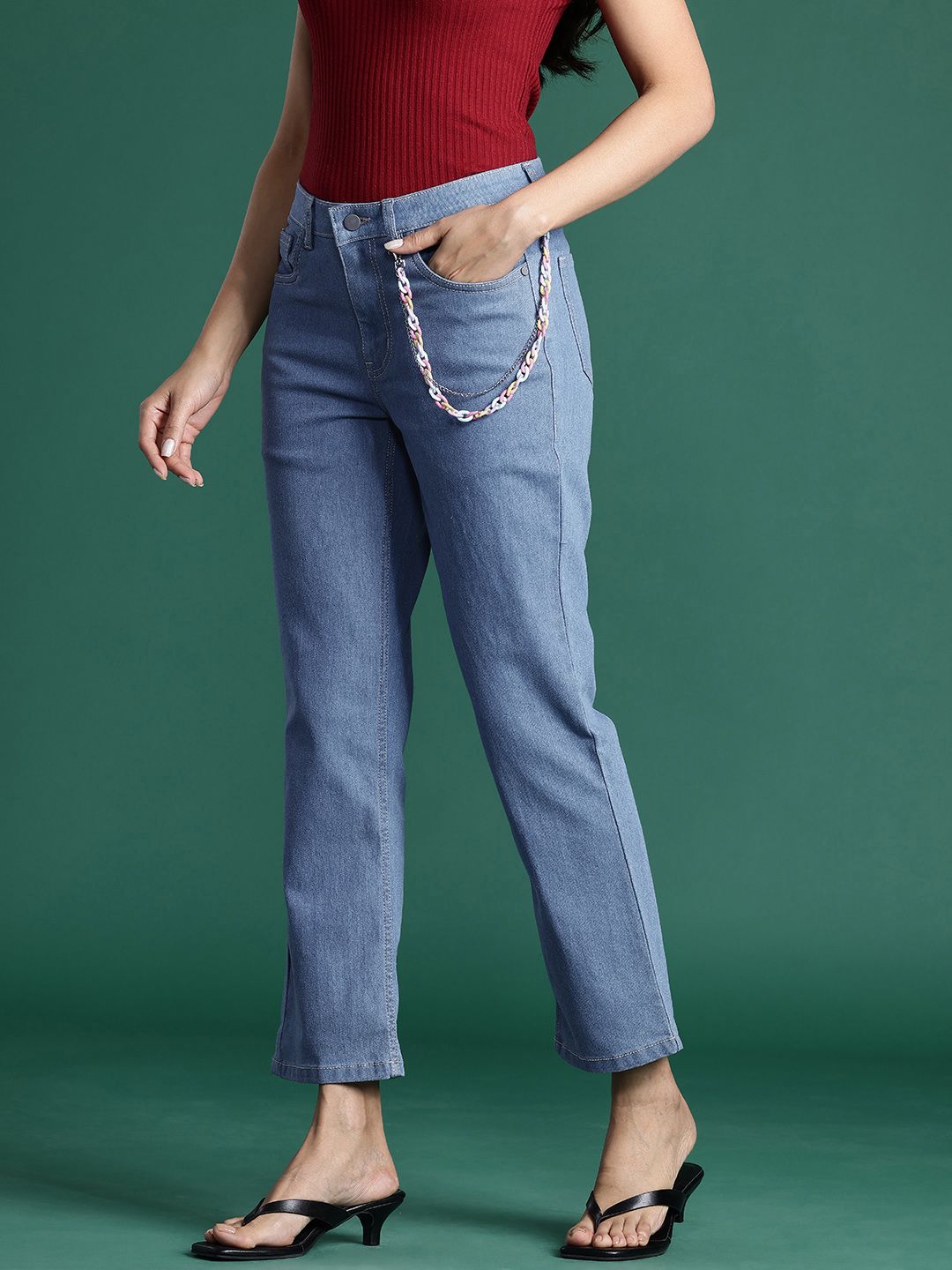 DressBerry Women Stretchable Straight Fit Jeans with Chain