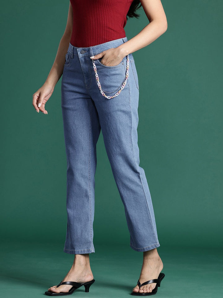 DressBerry Women Stretchable Straight Fit Jeans with Chain