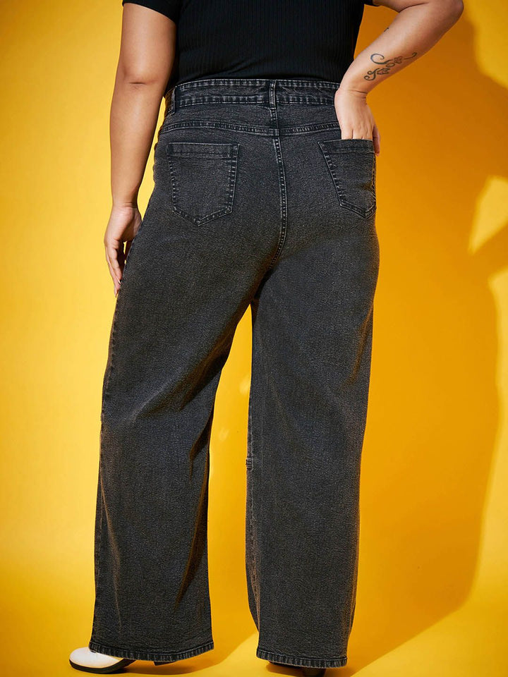 SASSAFRAS Curve Women Black Comfort Straight Fit High-Rise Clean Look Acid Wash Jeans