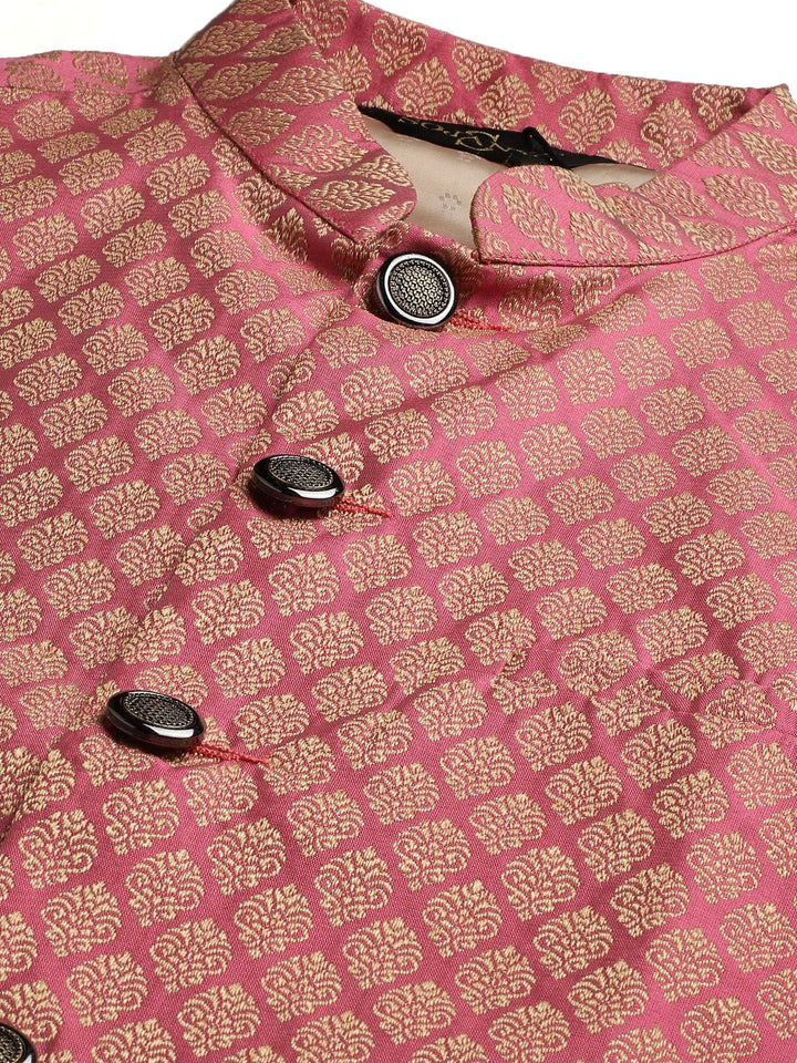 SOJANYA Kurta Motif Etnik Merah Jambu Lelaki dengan Jaket Churidar & Nehru
