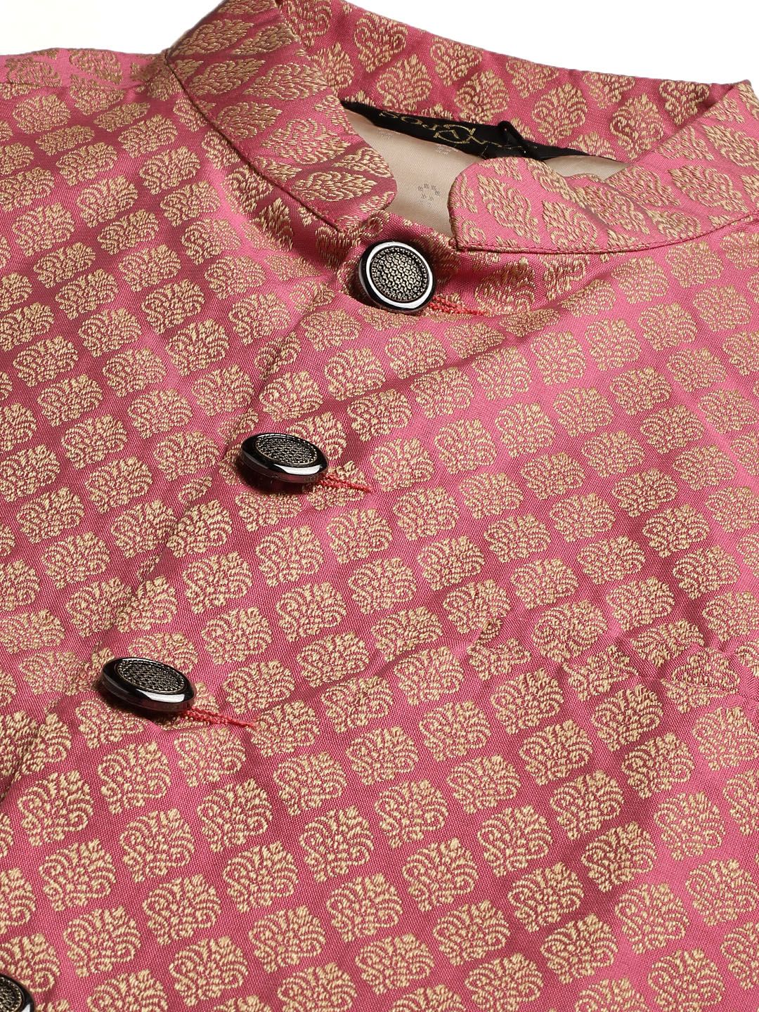 SOJANYA Kurta Motif Etnik Merah Jambu Lelaki dengan Jaket Churidar & Nehru