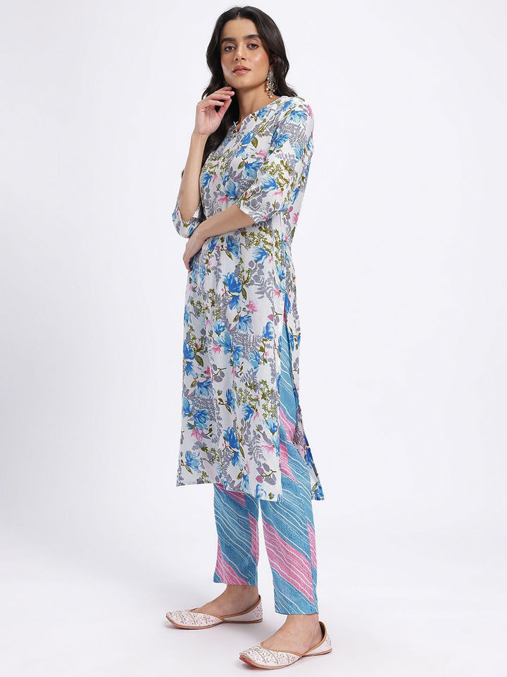 Anouk Floral Printed Pure Cotton Kurta with Trousers & Dupatta