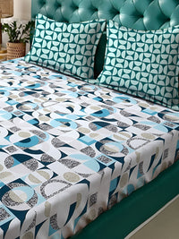 KLOTTHE White & Blue Printed 300TC Dilengkapi Cadar King Double Dengan 2 Sarung Bantal