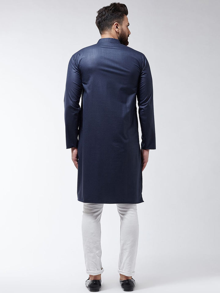 SOJANYA Lelaki Navy Blue Solid Kurta Lurus