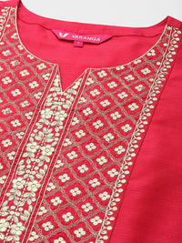 Varanga Women Pink Ethnic Motifs Embroidered Sequinned Kurta with Trousers & With Dupatta