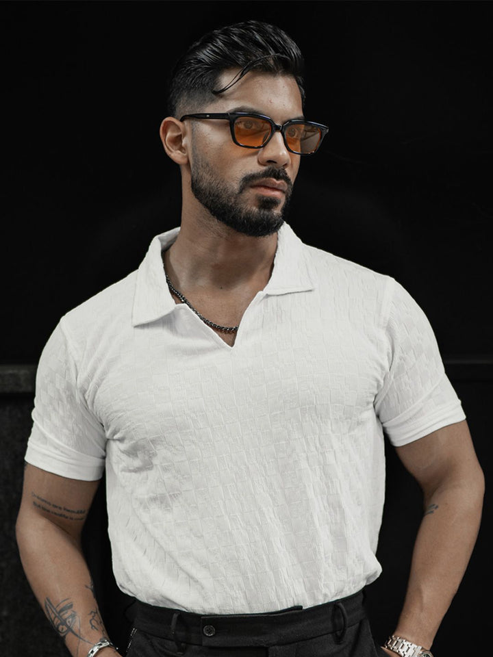 Powerlook Men Self Design Polo Collar T-Shirt
