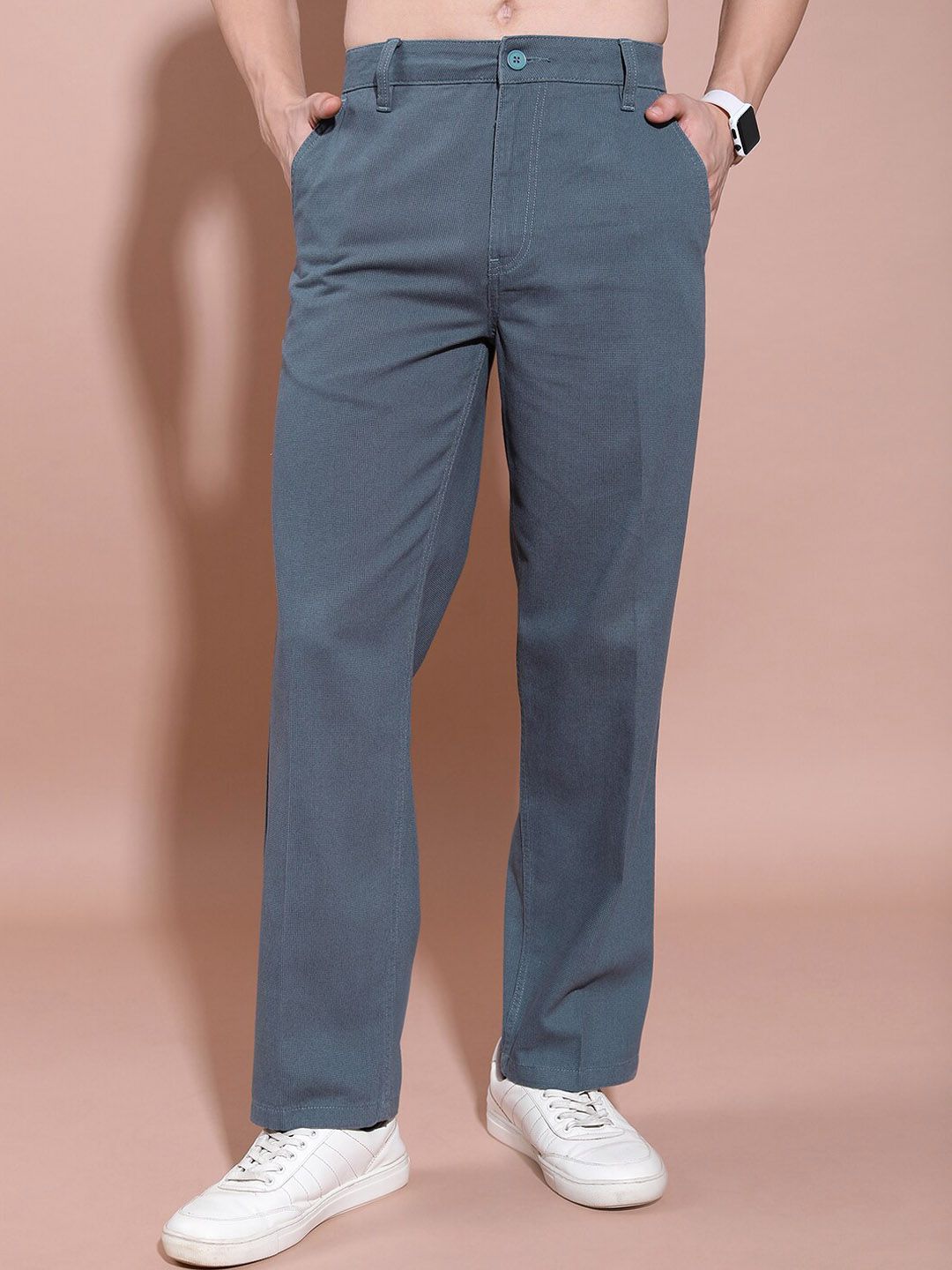 HIGHLANDER Men Straight Fit High-Rise Cotton Trousers