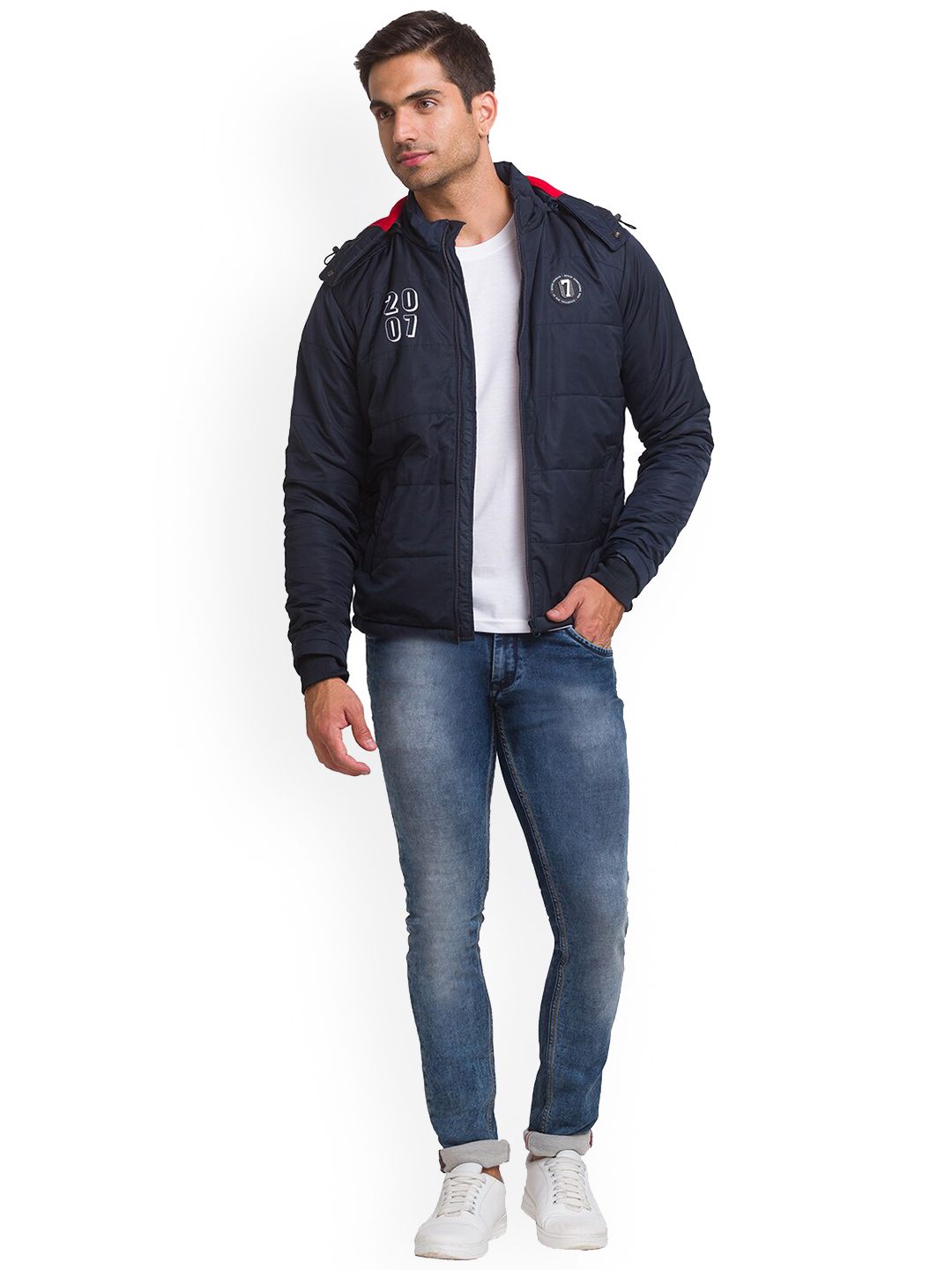 Being Human Men Navy Blue Sporty Jacket with Patchwork