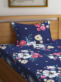 KLOTTHE Biru & Putih Bunga 300 TC Cadar Bujang dengan 1 Sarung Bantal