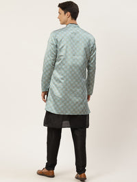 SOJANYA Men Green & Black Ethnic Motifs Print Kurta & Churidar with Tailored Jacket