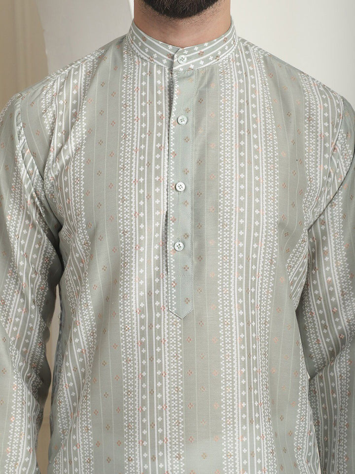 SOJANYA Printed Mandarin Collar Lengan Panjang Kurta Lurus