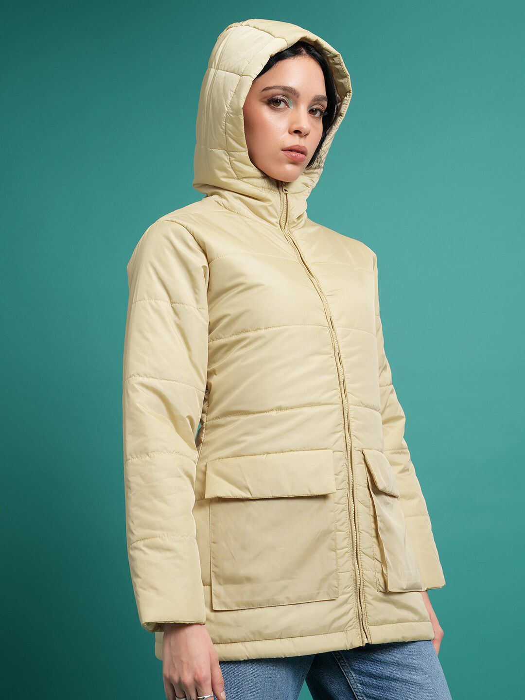 Tokyo Talkies Brown Hooded Puffer Jacket
