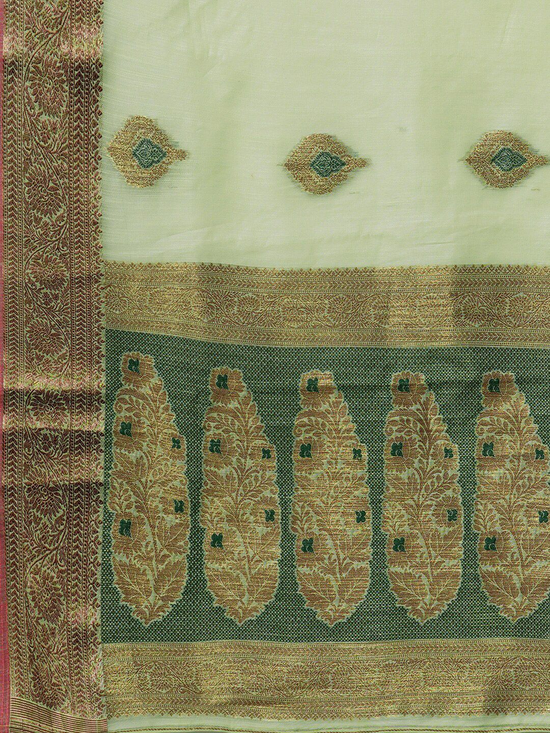 Saree mall Green & Gold-Toned Woven Design Silk Blend Banarasi Sarees