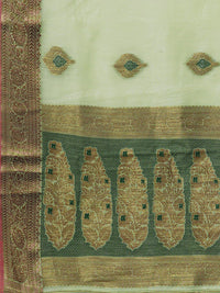 Saree mall Green & Gold-Toned Woven Design Silk Blend Banarasi Sarees