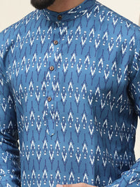 SOJANYA Men Navy Blue & Cream-Coloured Ethnic Motifs Printed Kurta