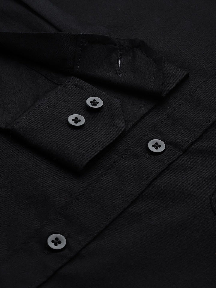 DENNISON Men Black Smart Slim Fit Solid Water & Stain Repellent Casual Shirt